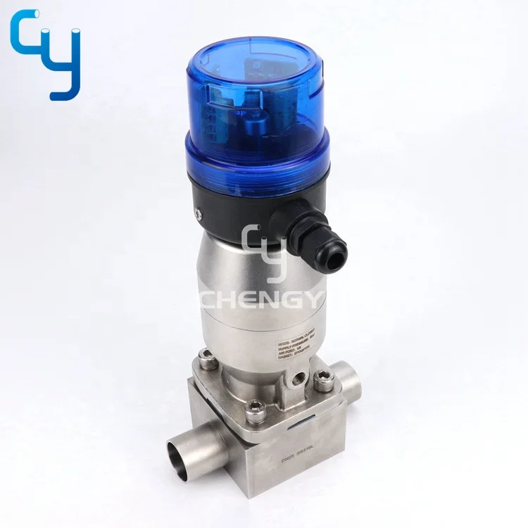 Welded sanitary stainless steel forging straight through 2 way pneumatic diaphragm valve with positioner