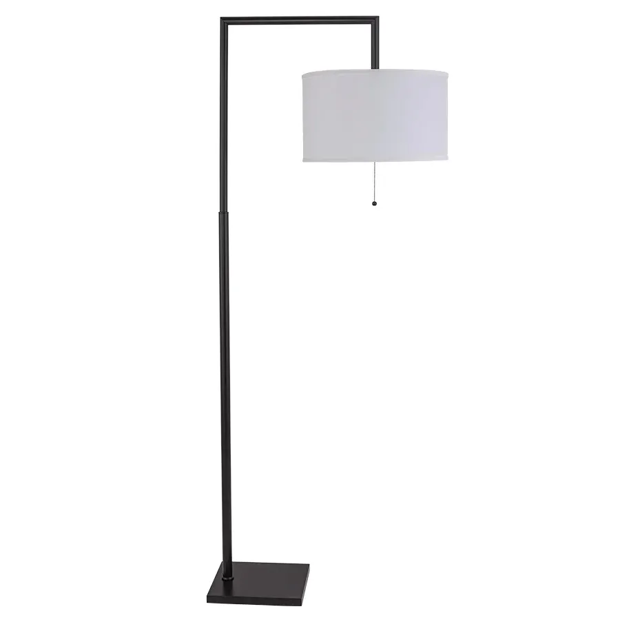 Contemporary Black Iron Tube Floor Lamp with Drum Fabric Lampshade E27 Base for Hotel Home Living Room Bedroom LED Light Source
