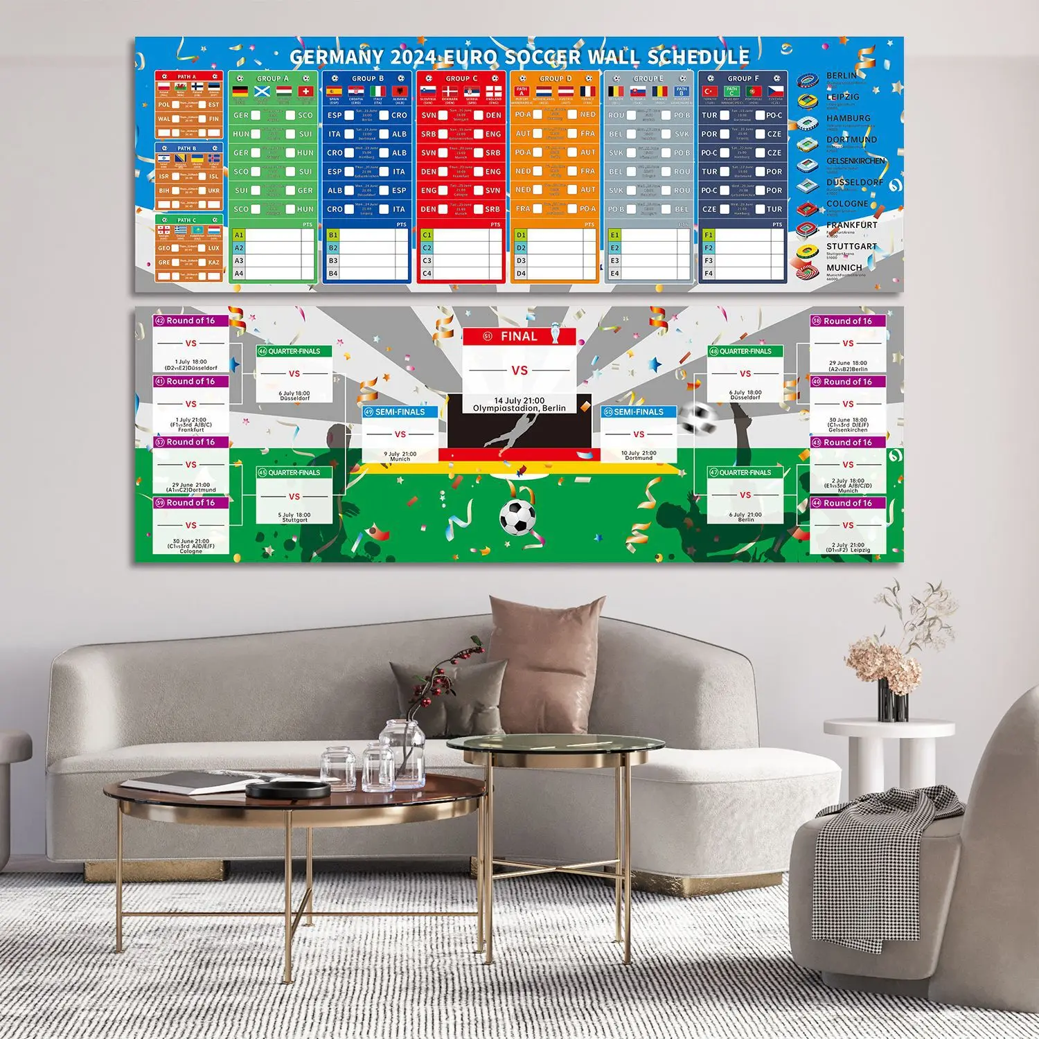 Germany Euro 2024 football wall chart schedule Poster Home office calendar Bar decor Germany  EURO Football SOCCER WALL SCHEDULE