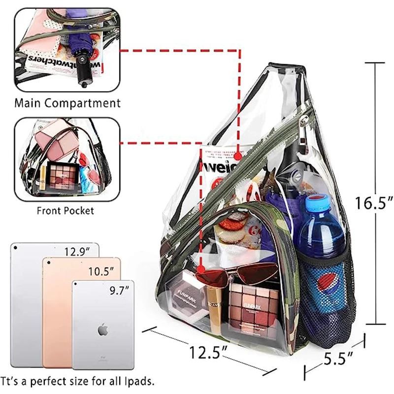 custom waterproof clear pvc crossbody sling bag heavy duty transparent shoulder backpack with adjustable strap