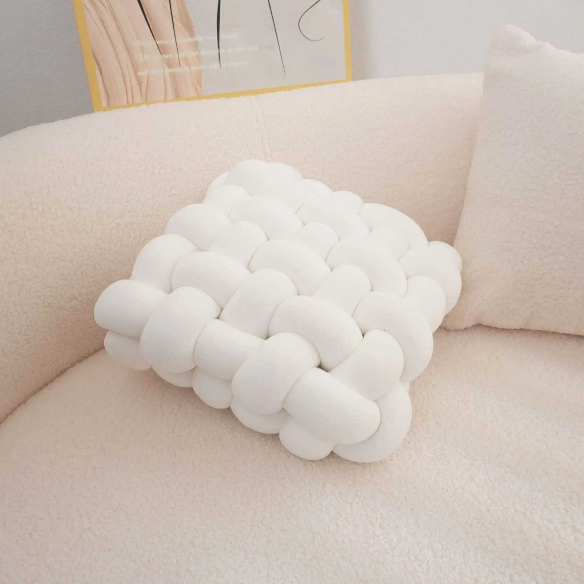 Pillow square woven seat sofa backrest plush cushion handmade braided knot cushion pillow