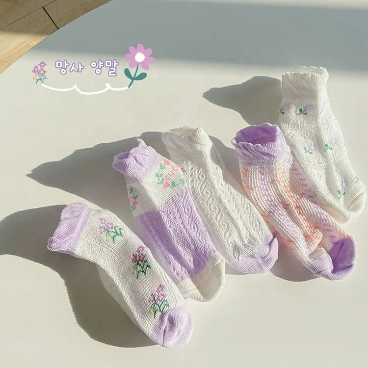 Hot Sale Summer Thin Flower Card Edge Girls Socks Cotton Children Ankle Socks Breathable  Boy Mesh Socks