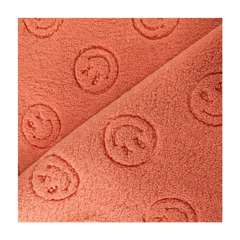 Smiling face design fleece sherpa solid plain color embossed garment sherpa fabric