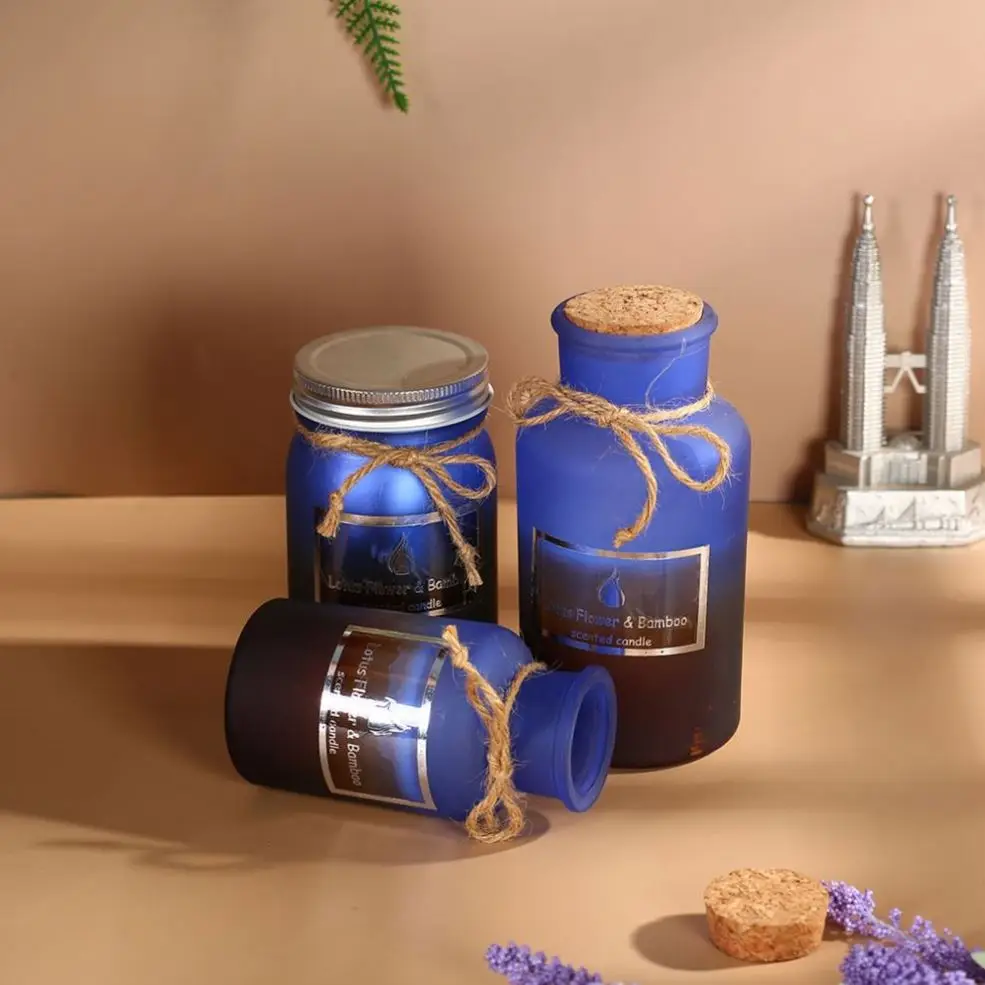 Handmade scented soy wax scented candles in cork-topped containers for home decor scented incense candles