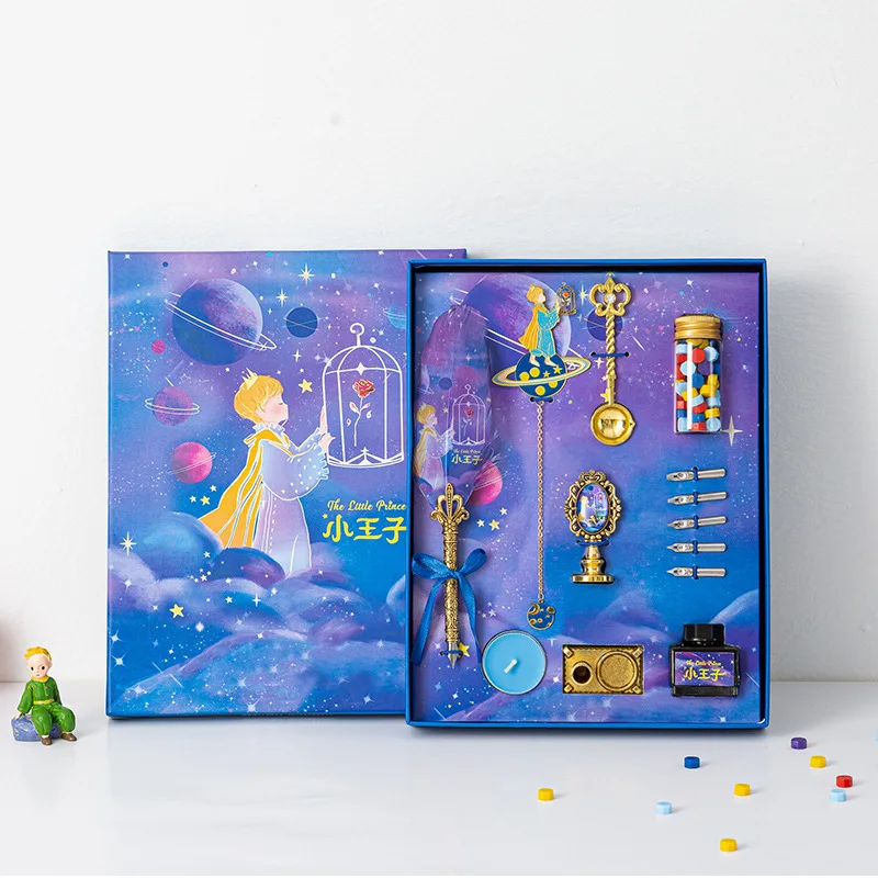 
Retro The Little Prince Feather Quill Calligraphy Fountain Pen with Writing Ink 5 Nibs Kit Set Stationery Gift Box 