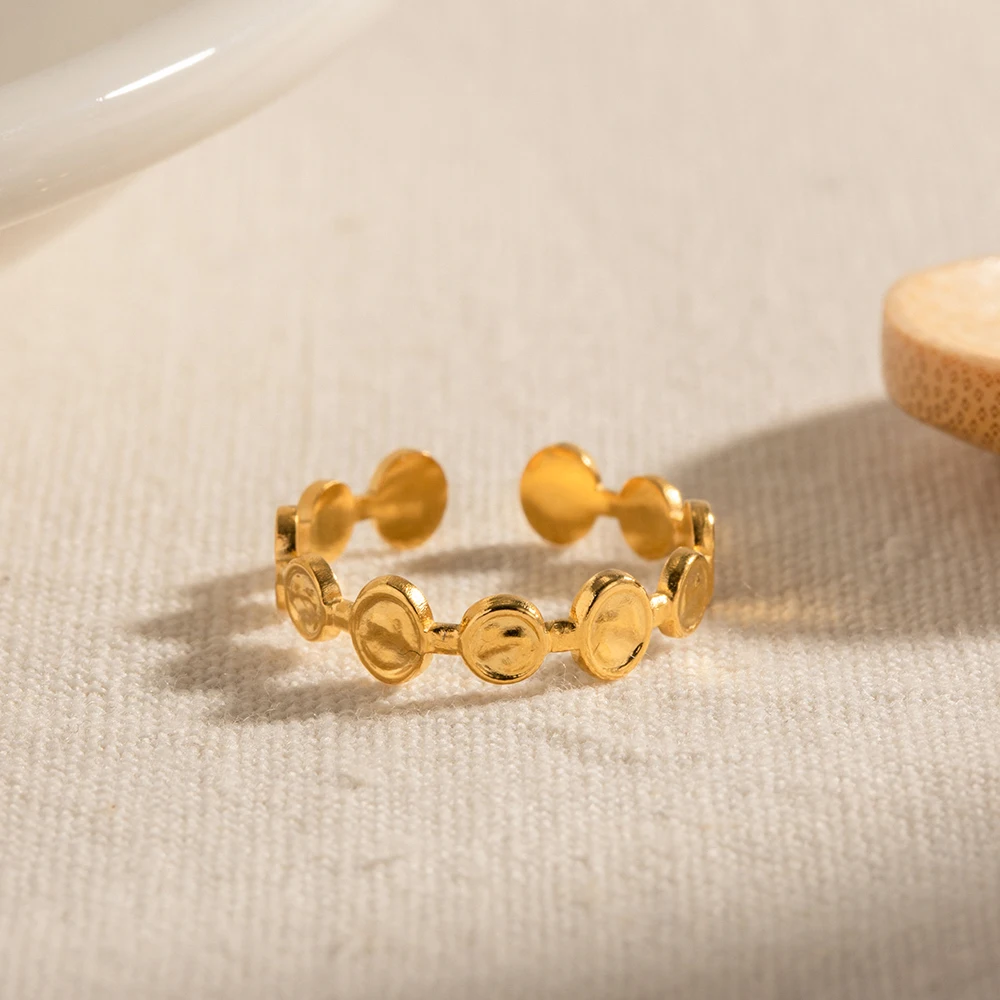 New Trendy Stainless Steel 18K Gold Plated Ring Gift Opening Cut Out Circle Oval Chain Rings For Women