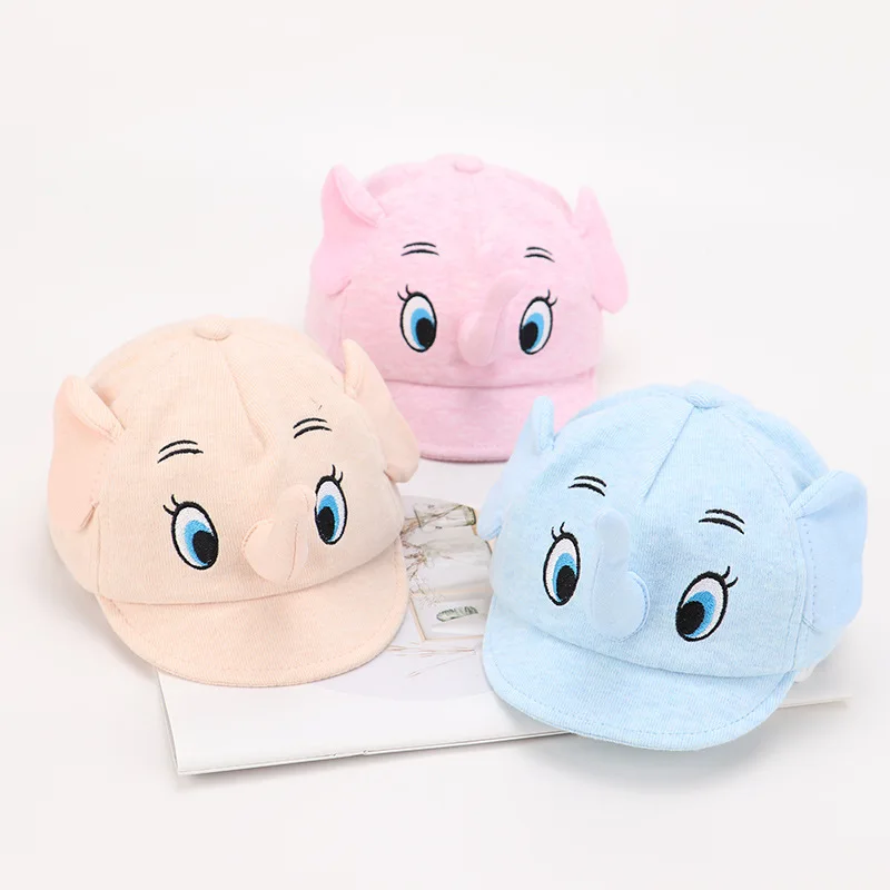 Infant 100% Cotton Sun Protection Toddler Soft Cute Hats Custom Logo Flat Brim Elephant Embroidery Kids Baseball Cap Unisex