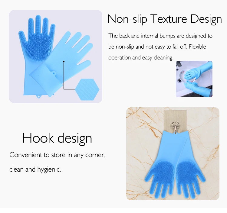 high quality kitchen working waterproof Dishwashing gloves  Heat Resistant Hand Protection Brush silicon mitten washes