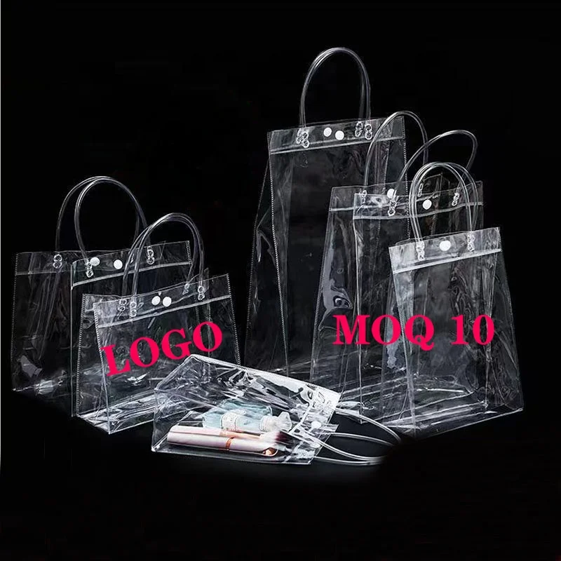 Custom logo tote bag transparent shopping bags pvc clear bags