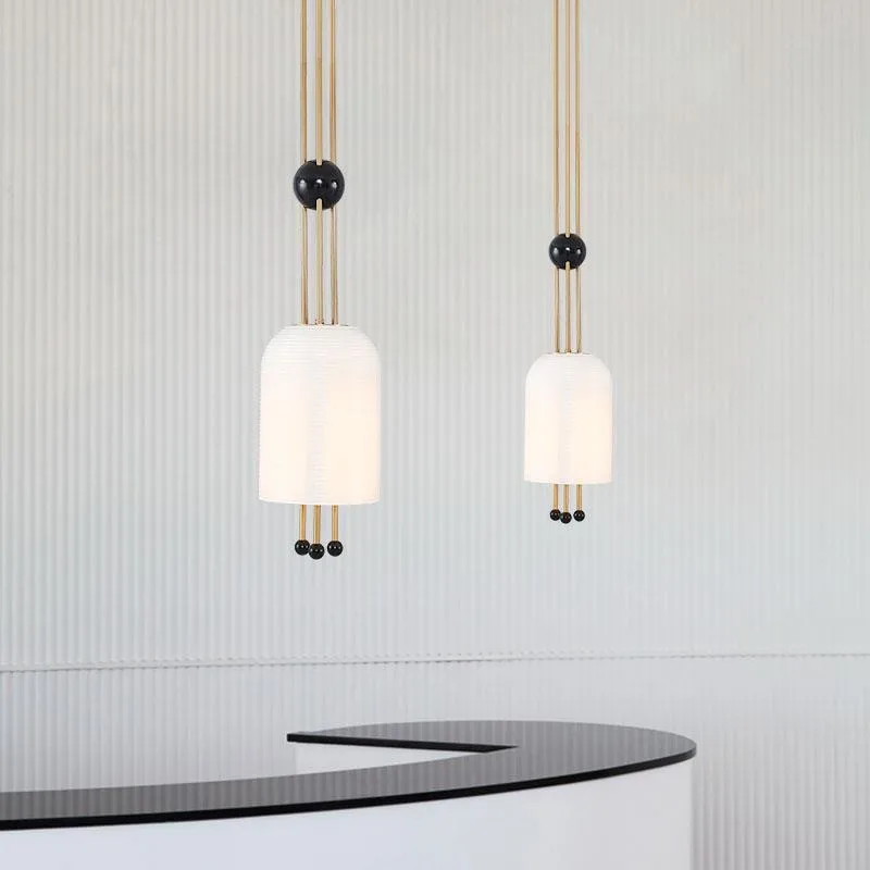 Modern Interior Decoration White Glass Cover Pendant Lamp Fancy Design Chandelier with Golden Fitting