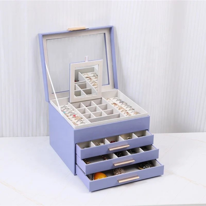4 Layers Jewelry Organizer 3 Drawers Large Multi-Functional Jewelry Storage Display Case with Clear Lid for Women