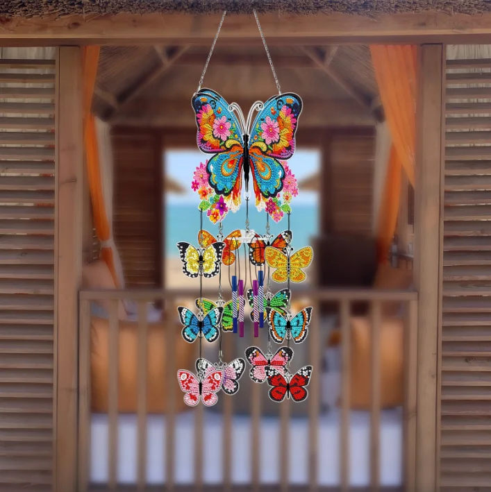 COOLEVE DIY Custom Dot Drill Wind Chime Pendant Creative Design Three-Dimensional round Hanging Picture with Floral Theme