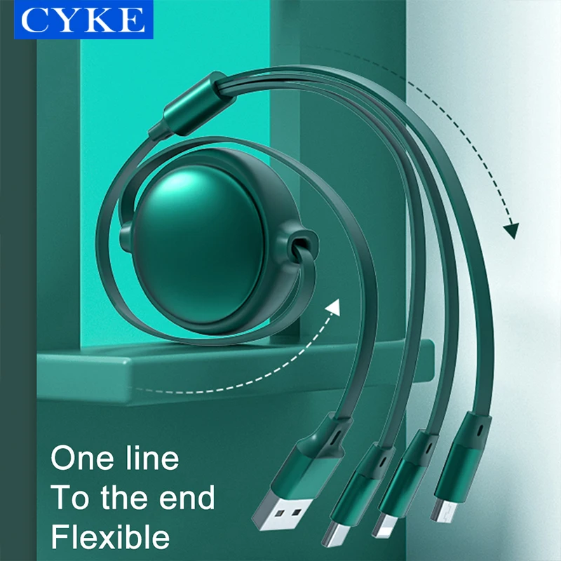  CYKE 2021 Новый 3 в 1 кабель Micro Usb 120 см выдвижной для передачи данных Type-c 3a быстрой зарядки Пользовательский