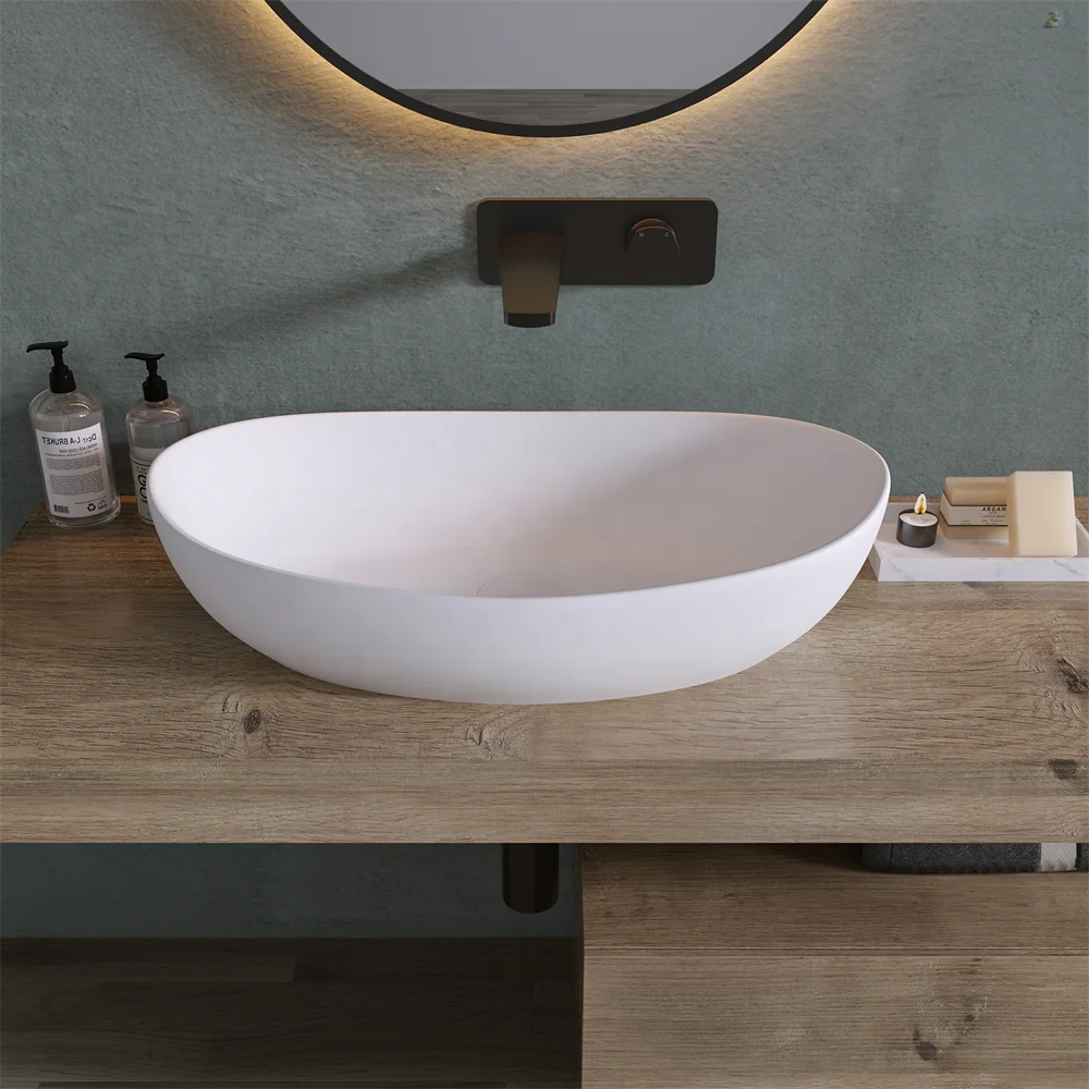 Surface-mounted washbasin be installed on wood base furniture No overflow.