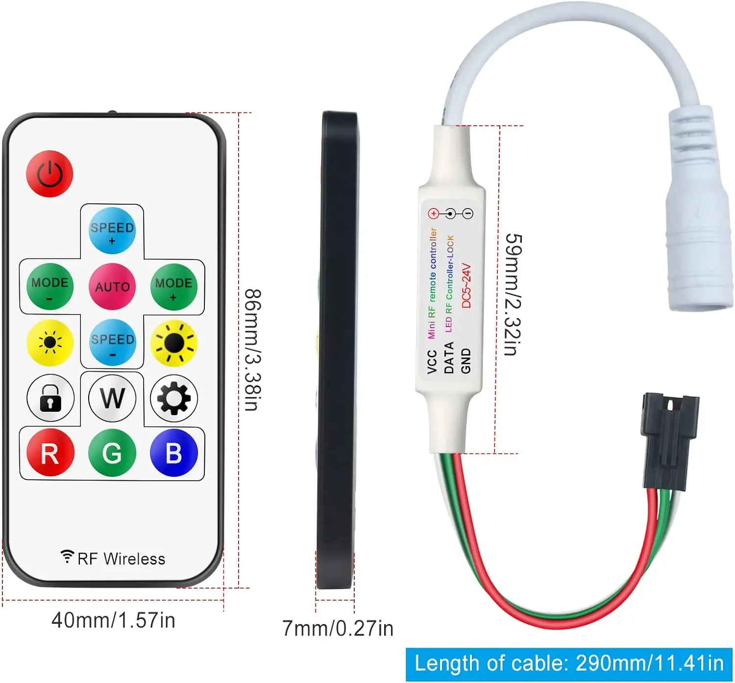 eSann LED Controller, RF Wireless Remote Mini LED Controller 5V/12V/24V DC for WS2812 WS2811 Dream Color RGB LED Strip Light