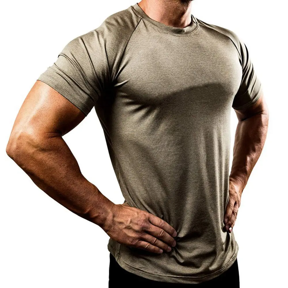 Compression running tees men fitted gym training 100% polyester quick dry sport breath t shirt