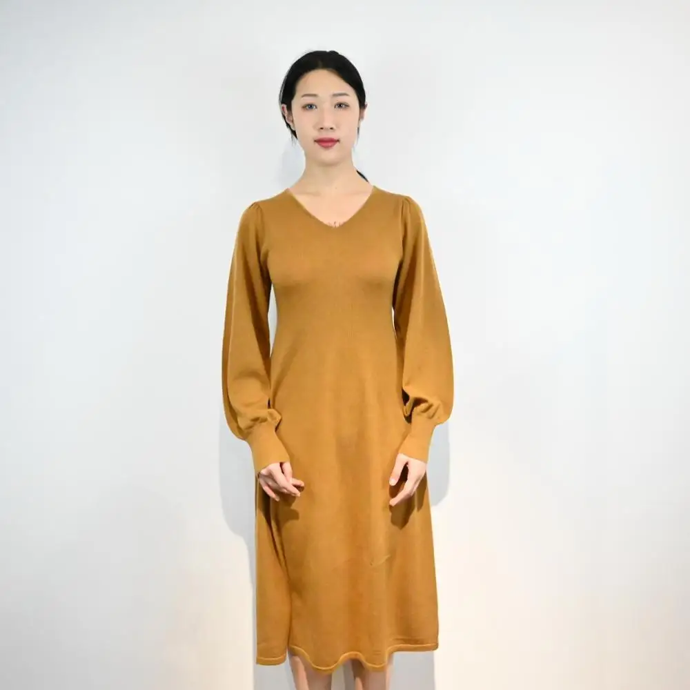 
New Arrivals Wool Women Slim Dress 2021 Ladies Fashion Clothing Long Sleeve Pullover Long Sweater Dress  (1600167447147)