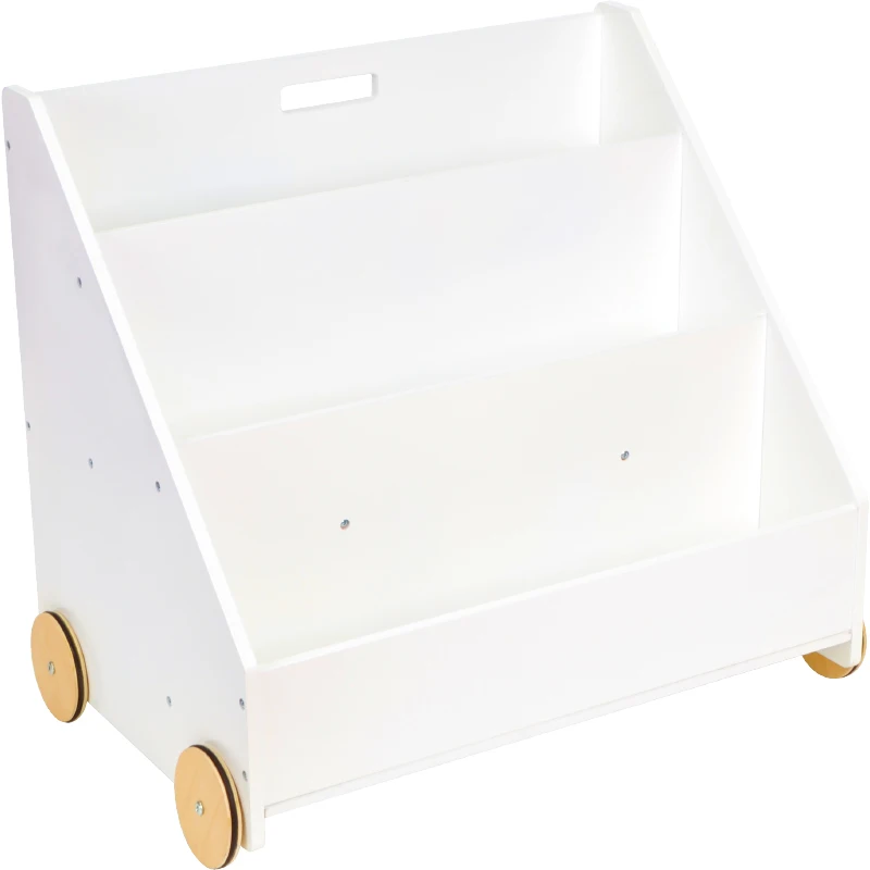 Kids furniture Custom wooden bookcase with wheels Library kindergarten school mobile magazine bookcase
