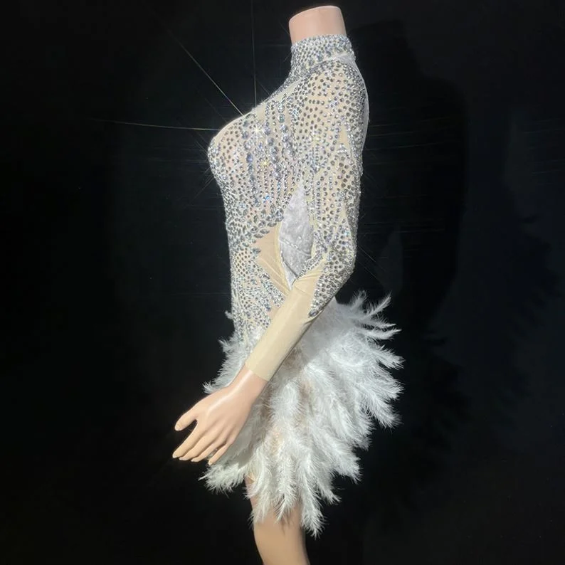 Long Sleeve Womens Clothing Online Stores Feathers Cocktail Dress Elegant Short Party Dresses
