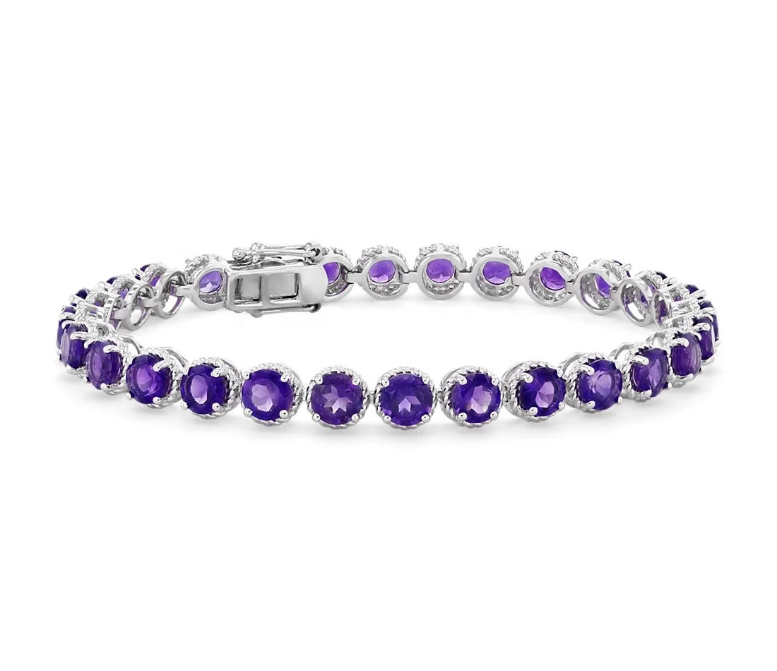 Fashion Women Jewelry 925 Sterling Silver Round Cut Purple Fusion Stone Bracelet