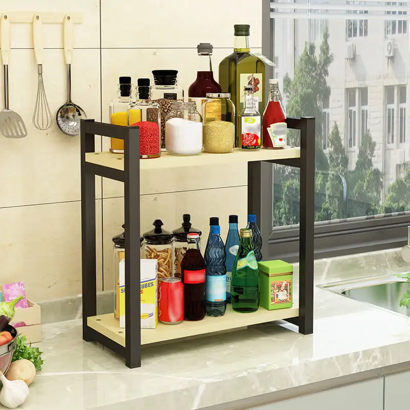 
Hot Sale 2 Layer Microwave Oven Wooden Shelf Spice Shelves Kitchen Storage Rack 