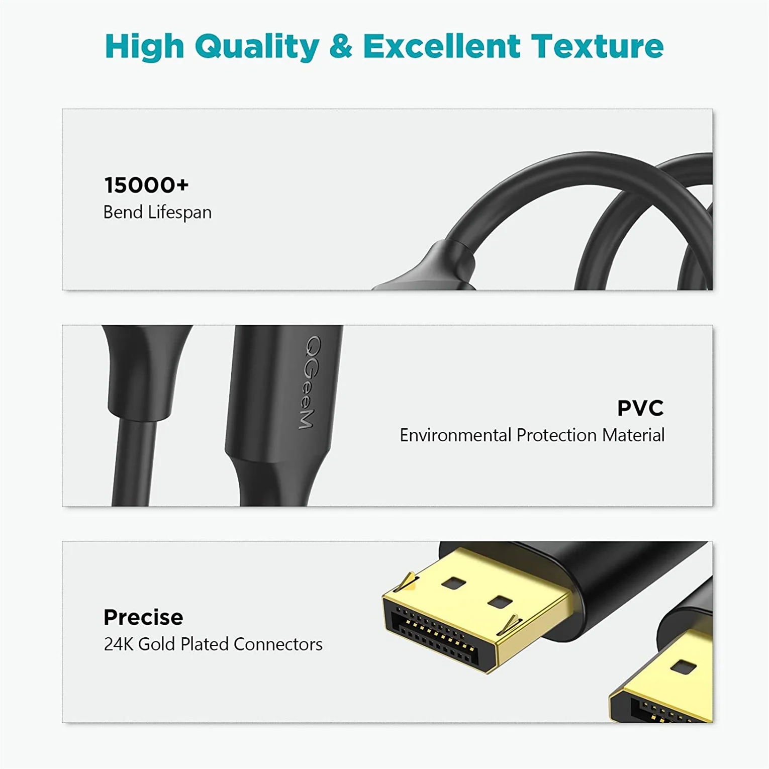 DisplayPort 1.2 Cable QGeeM 4K High Speed DP Adapter Supports 4K@60Hz and 2K@144Hz Compatible with PC Laptop TV for Monitor