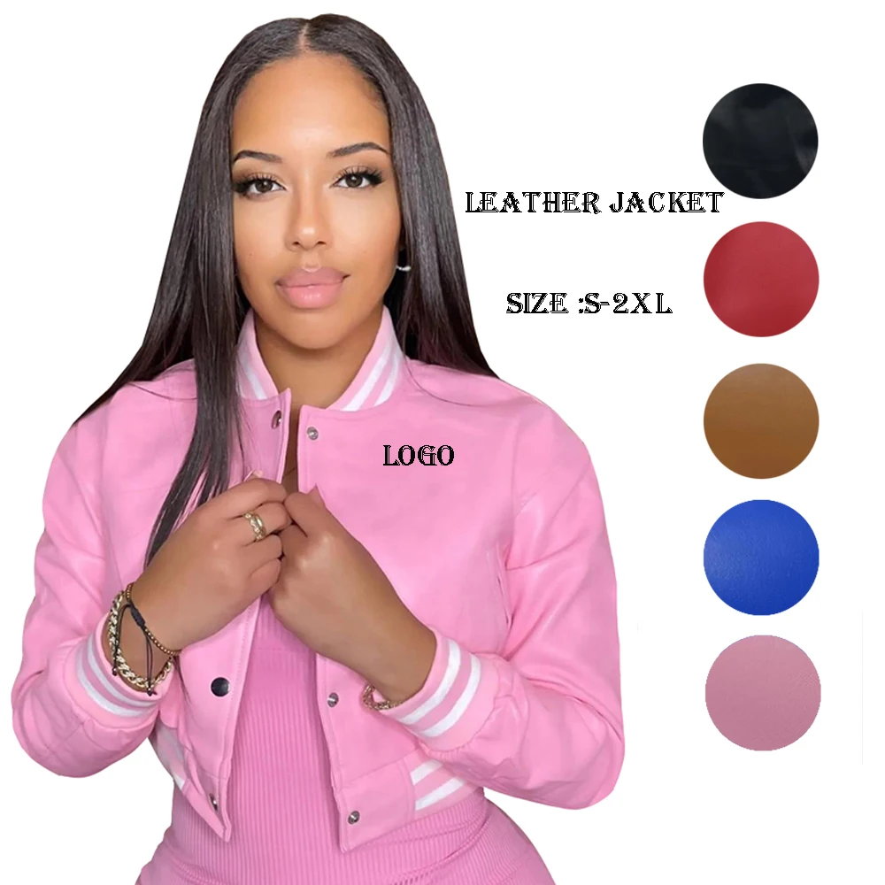Wholesale Fall High Quality Women Crop Letterman Jackets Winter Long Sleeves Coats Custom Blank Leather Varsity Baseball Jacket