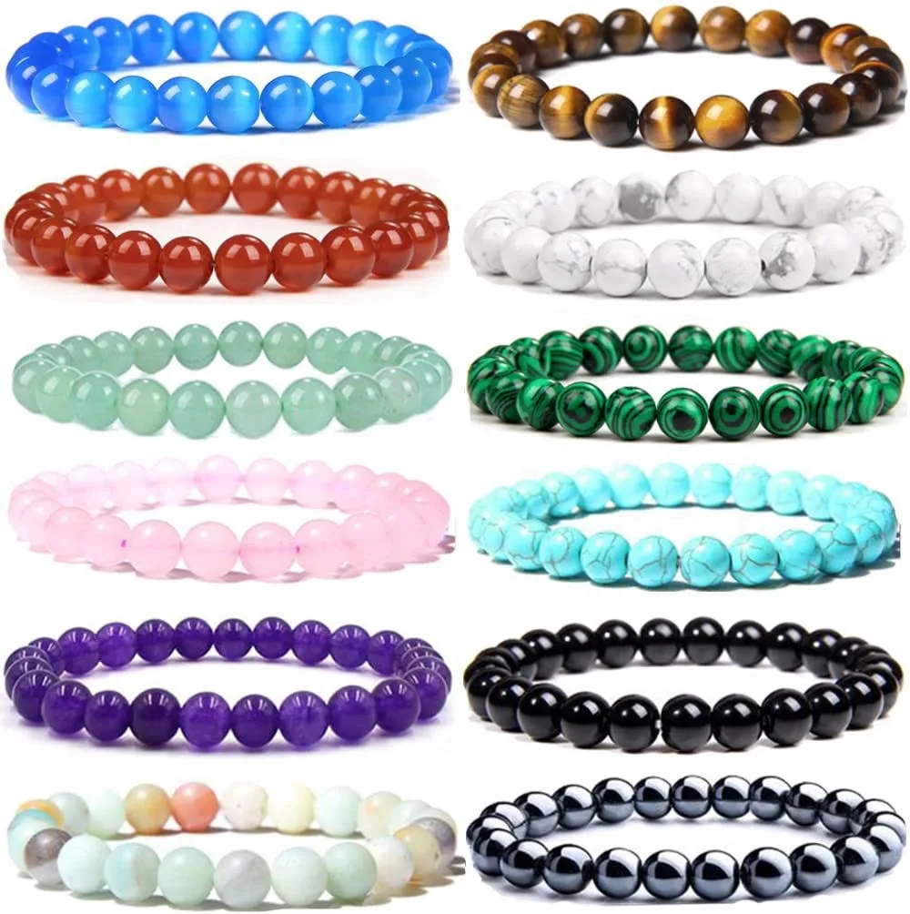 Free Shipping Rosestone Amazon Tiger Eye Crystal 8MM natural stone elastic rope beaded bracelet