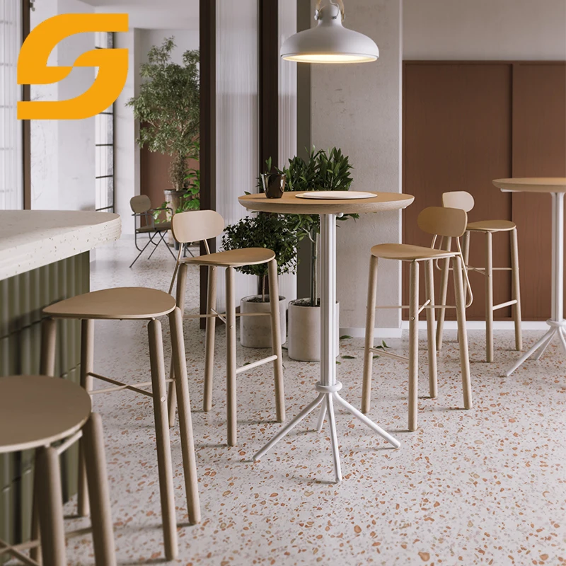 New Commercial Bar Restaurant Furniture Oak Walnut Wood Bar Chairs Stool With Backrest Footrest