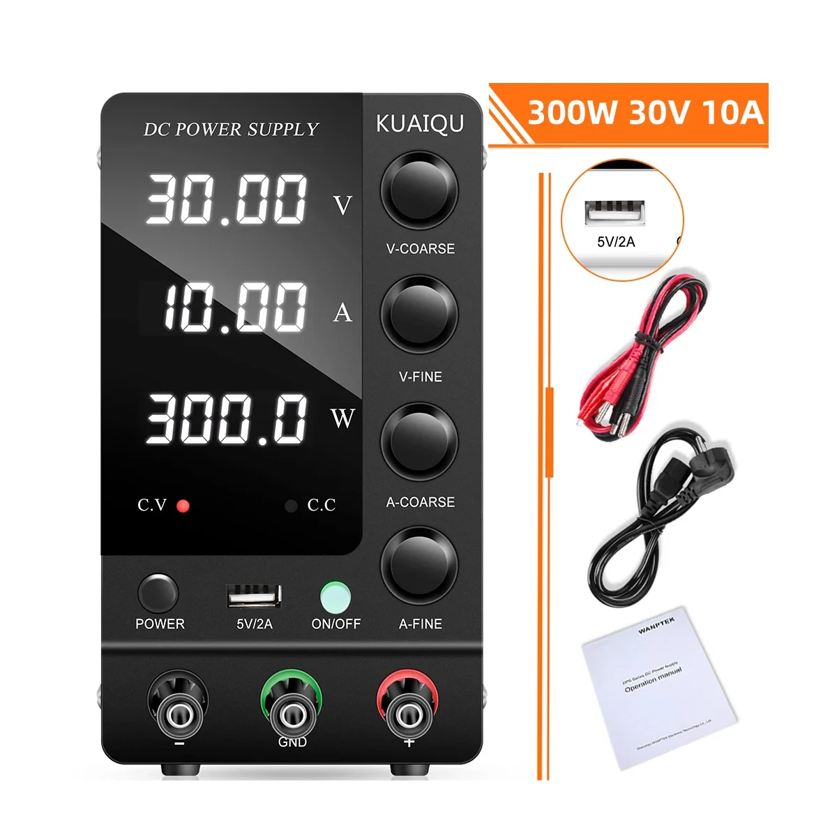 KUAIQU USB DC Laboratory Power Supply 30V 10A 100W Regulator Bench Switching Power Supply Preset Current ON/OFF Programmable PCB