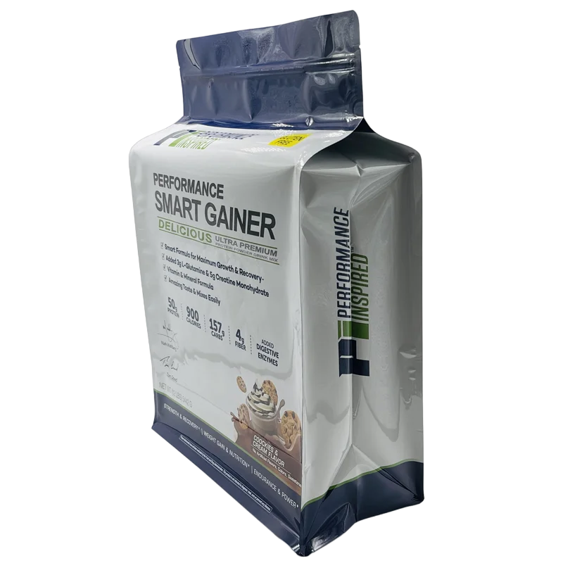 Low Moq Custom Printed Packaging Aluminum Foil Plastic Zipper Top Flat Bottom Packaging Bag Food Grade Whey Protein Powder Bag