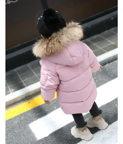
Boys Girls Kids Padded Coat Winter Jacket Puffer Fur Hooded Long Parka Coats 
