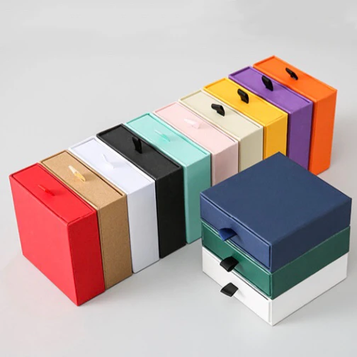 Wholesale 9x9x3cm Custom Logo Paper Drawer Jewelry Box for Bracelet Necklace Ring Earrings Packaging Gifting