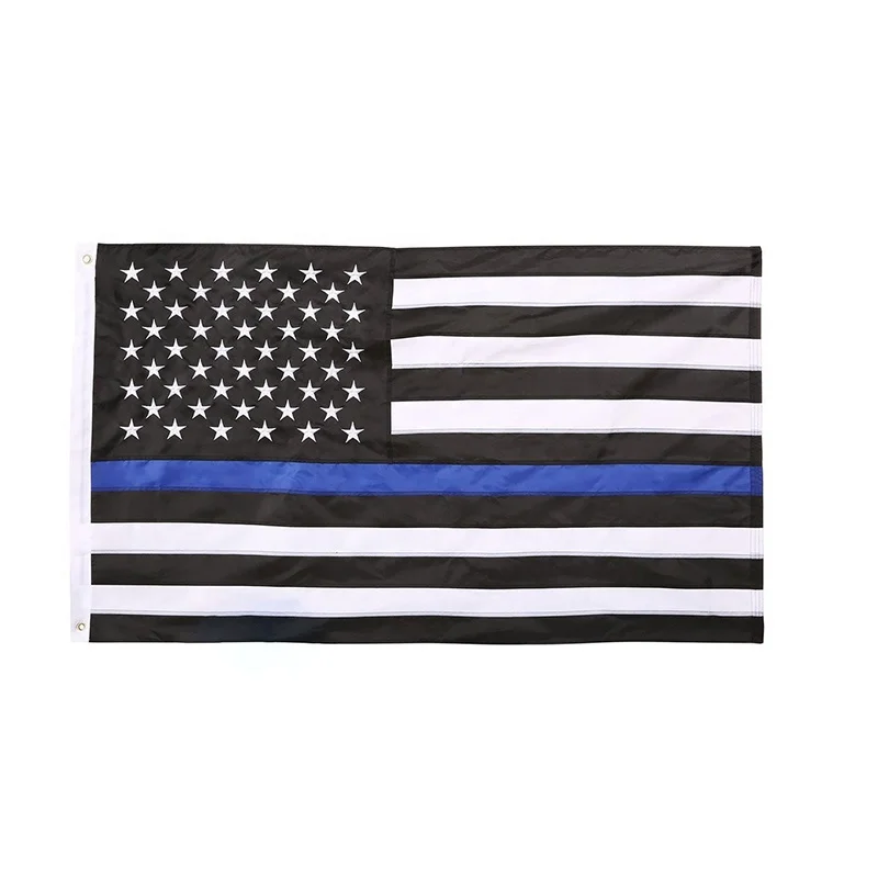 Thin Blue Line 3X5 FT American Flag Embroidered Stars United State Flag