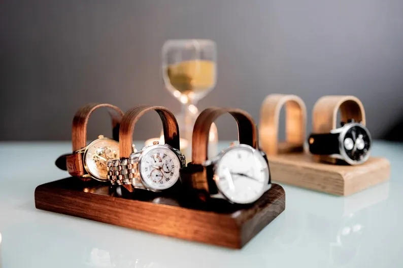 Luxury watch stand display rack can hold 3 watches - Personalized anniversary gift for father