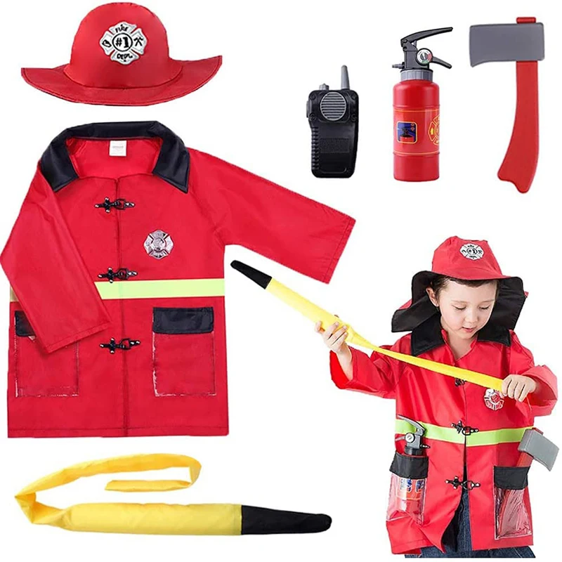 Fire Rescue Game Fireman Costume Children Educational Toys Party Carnival Role Play Clothing Learning Pretend Cosplay Costumes
