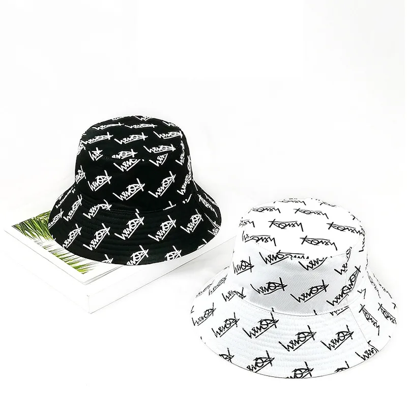 RTS New Designer Summer Cotton Bucket Hat Custom Embroidery Logo Wholesale  Double Sided Fashion Printed Fisherman Hat