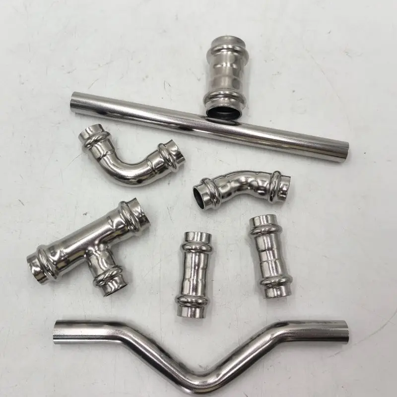 15mm DVGW V-profile Press Plumbing Fittings elbow/tee/coupling/ pipe/bridge Stainless Steel 304/316L