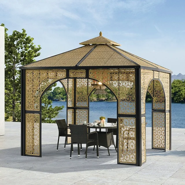 Outdoor metal bracket pavilion tent villa garden rattan woven sun room outdoor four corner