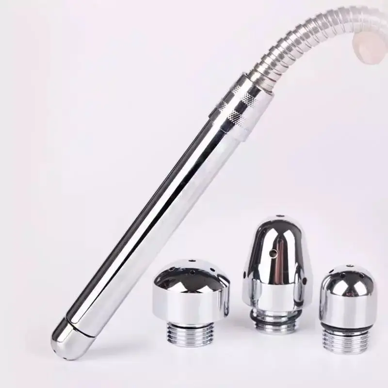 Metal Three Head Irrigator Anal Straight Tube Curved Insertion Type Posterior Enema Cleaning