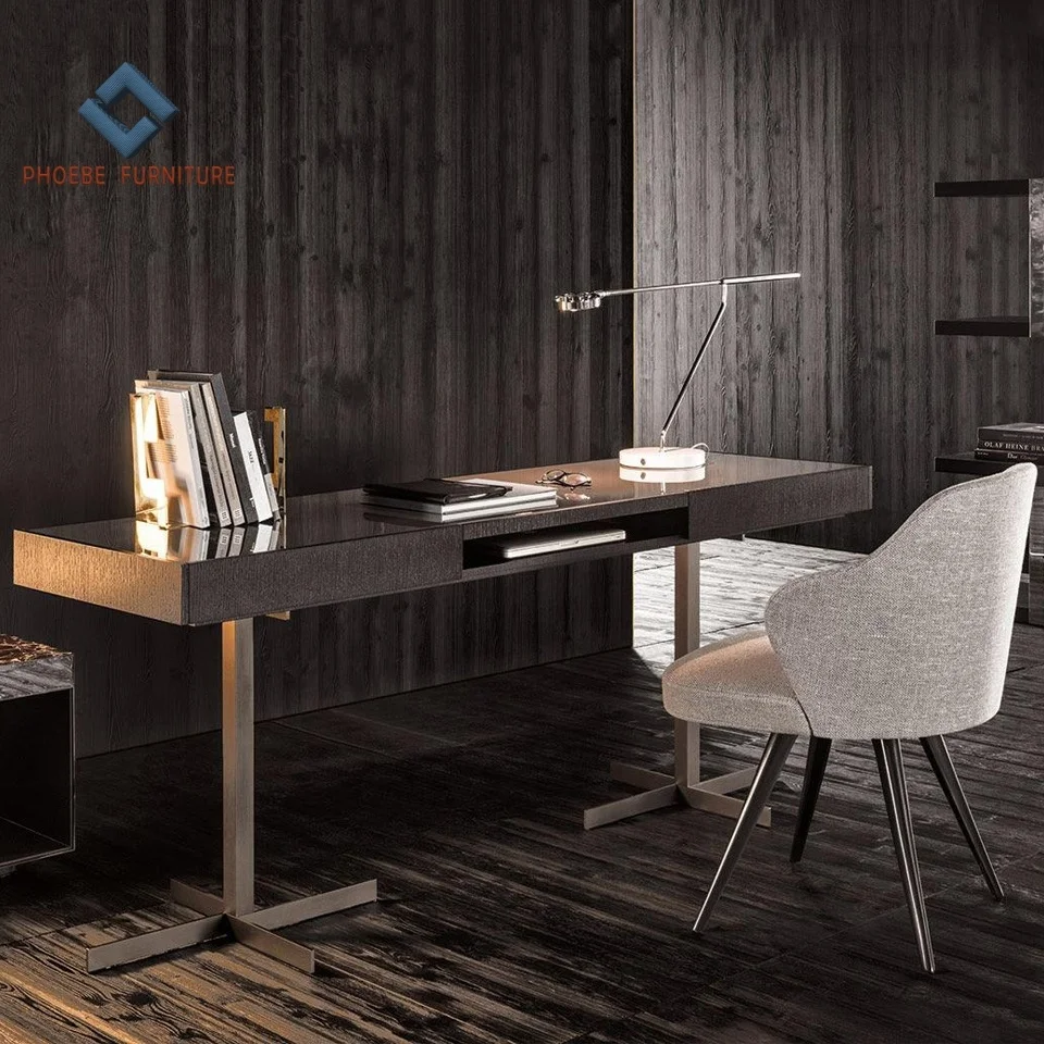 Italy luxury home modern office furniture desk design with 2 drawers and stainless steel legs