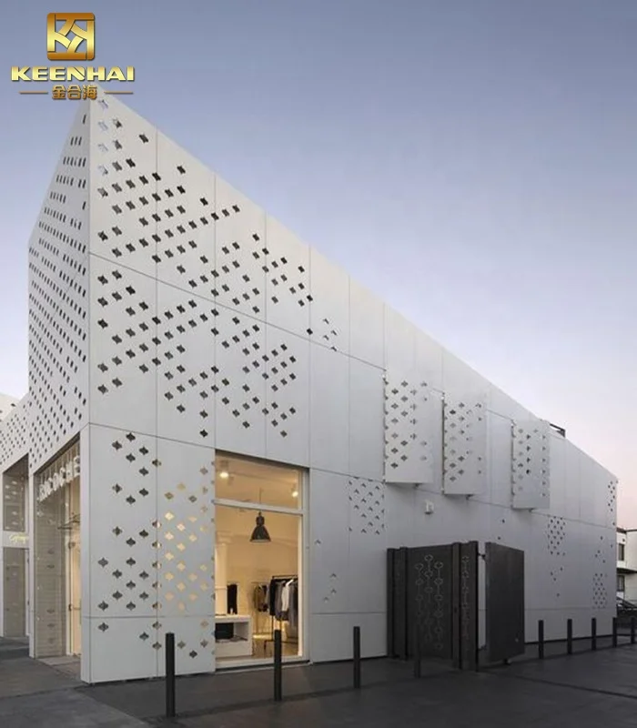 Keenhai Exterior Facades Panel Shop Wall Cladding CNC Perforated Aluminum Facade System Panels