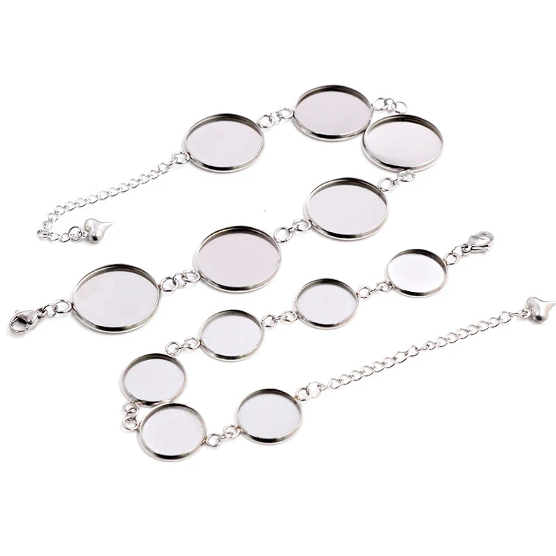2pcs/Lot Stainless Steel Bracelet Bangle Base Blank Setting Trays Cameo 12/14/16/18/20mm High Quality DIY Jewelry Findings