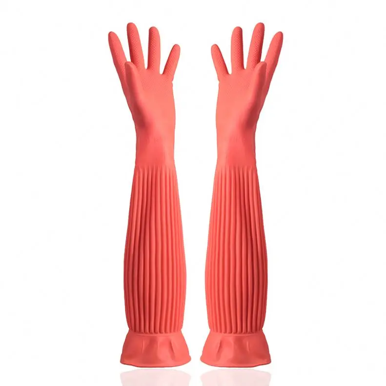 66 Long Sleeve Kitchen Wash Dishes Household Gloves Cleaning Waterproof Long Sleeve Red Rubber Gloves