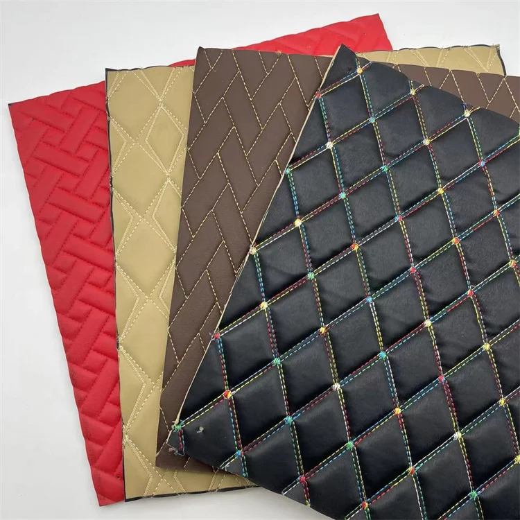 Embroidery quilted ECO Friendly Recycled PVC Faux Leather Fabric for Car Seat Cover