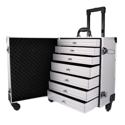 aluminum trolley case for salesman with drawers aluminum jewelry cae with trolley