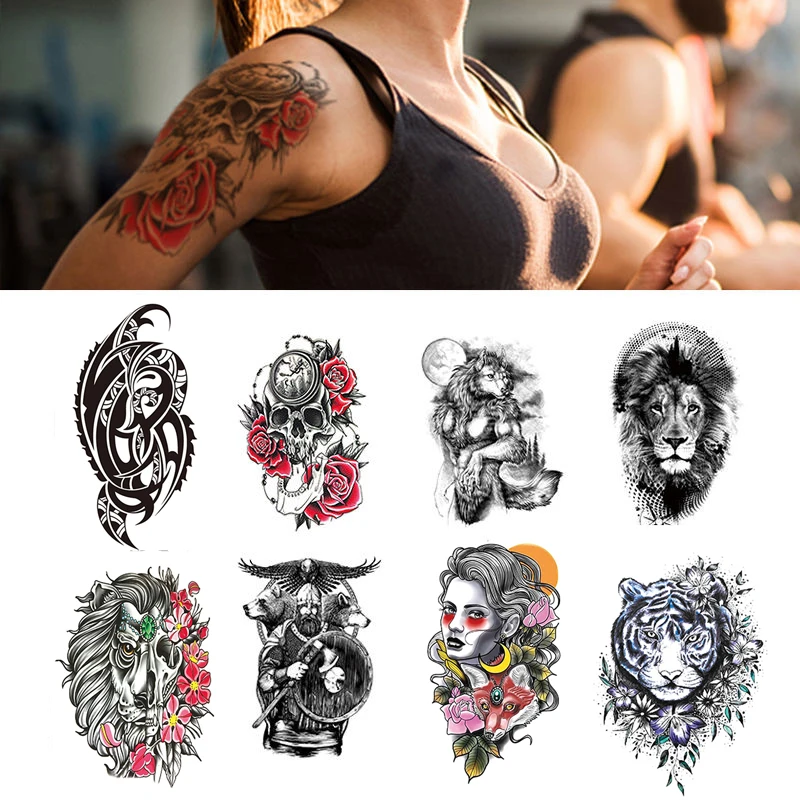 Wholesale Halloween Temporary Tattoos Half Arm Henna Tattoo Waterproof For Women Tiger Tattoos Temporary Custom Sticker