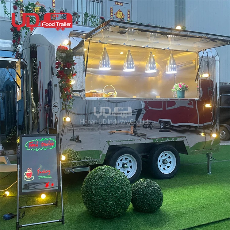 Stainless Steel Food Trailer Vintage Mobile Bar Kitchen Restaurant Bbq Ice Cream Cart Airstream Food Truck For Sale