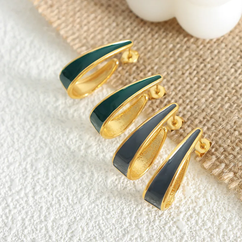 Ins Style High Quality Women Stainless Steel Geometric Drop Oil Earrings J Shape Newest Design Earrings boucle doreille bijoux