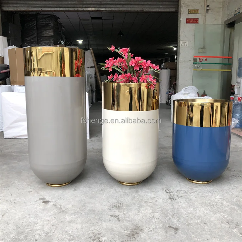 Modern home large gold flower pot indoor decorative floor vases for wedding center piece